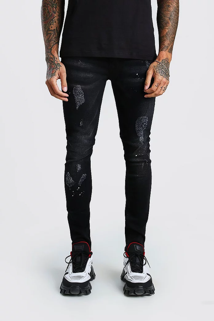 Super Skinny Distressed Paint Splat Jeans | boohooMAN USA Super Skinny Distressed Paint Splat Jeans | boohooMAN USA